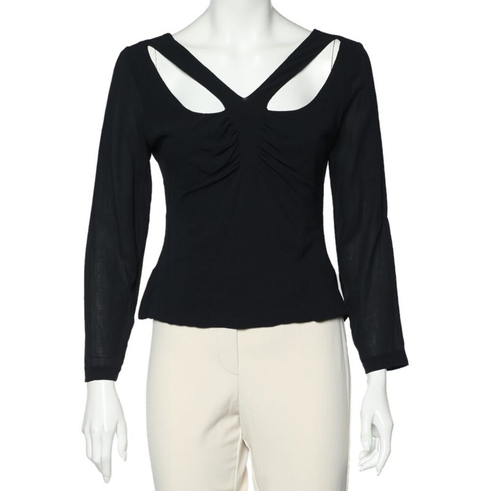 Versace Vintage Black Silk Chiffon Cut Out Detail Top L